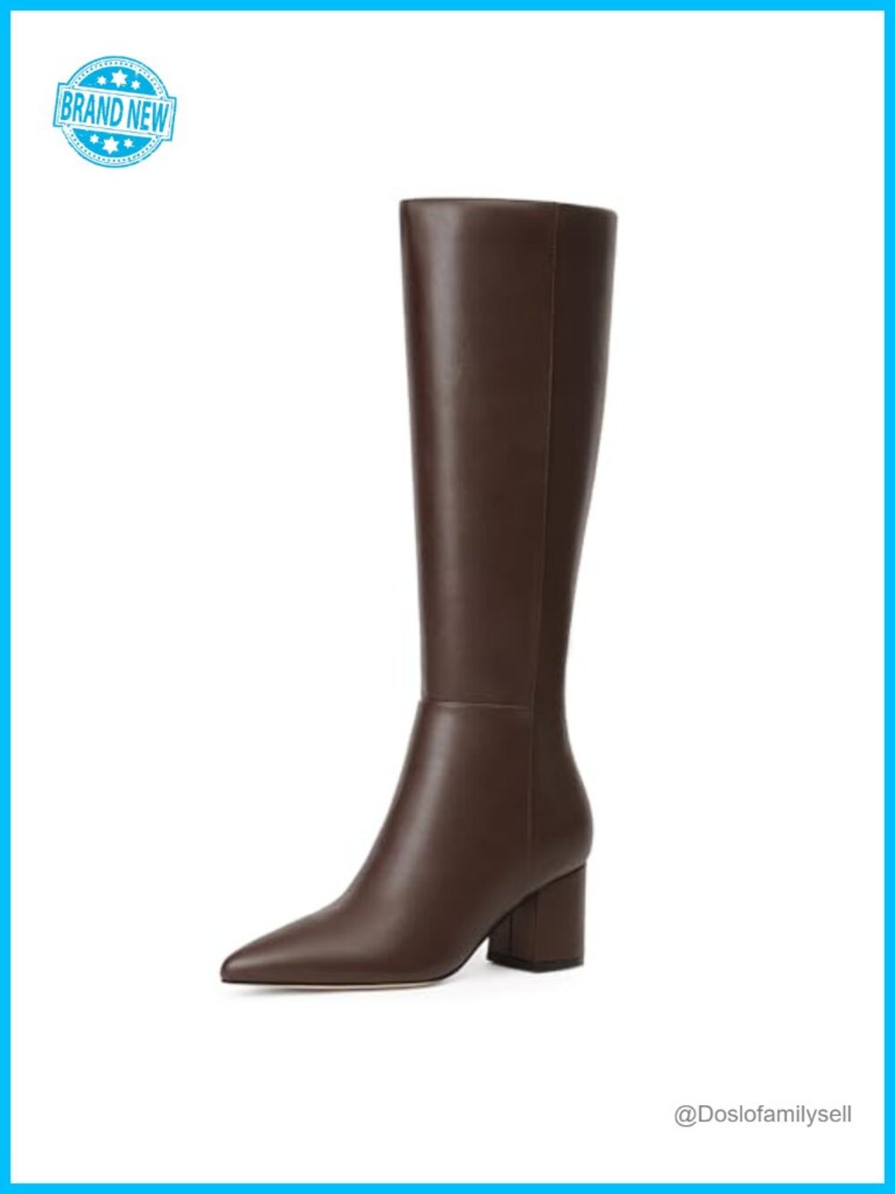 Women's Knee High Boots Chunky Low Heel Pointed Toe Faux PU Leather Tall Boots